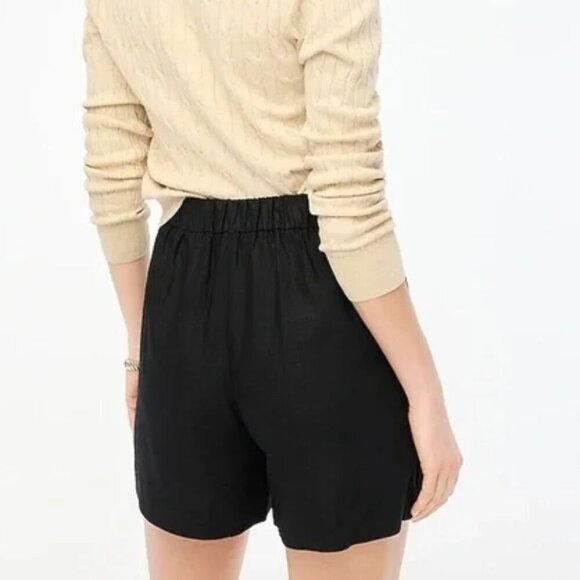 J. Crew Elastic Back Linen Blend Pleated Shorts Black Size 2 NWOT - Picture 2 of 7